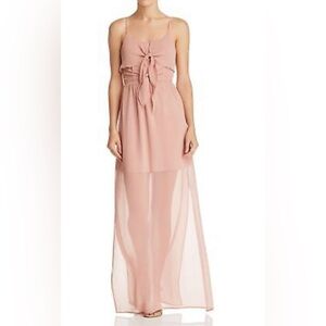 Wayf pale pink Tie-Front Sleeveless maxi dress partially lined sheer beneath M